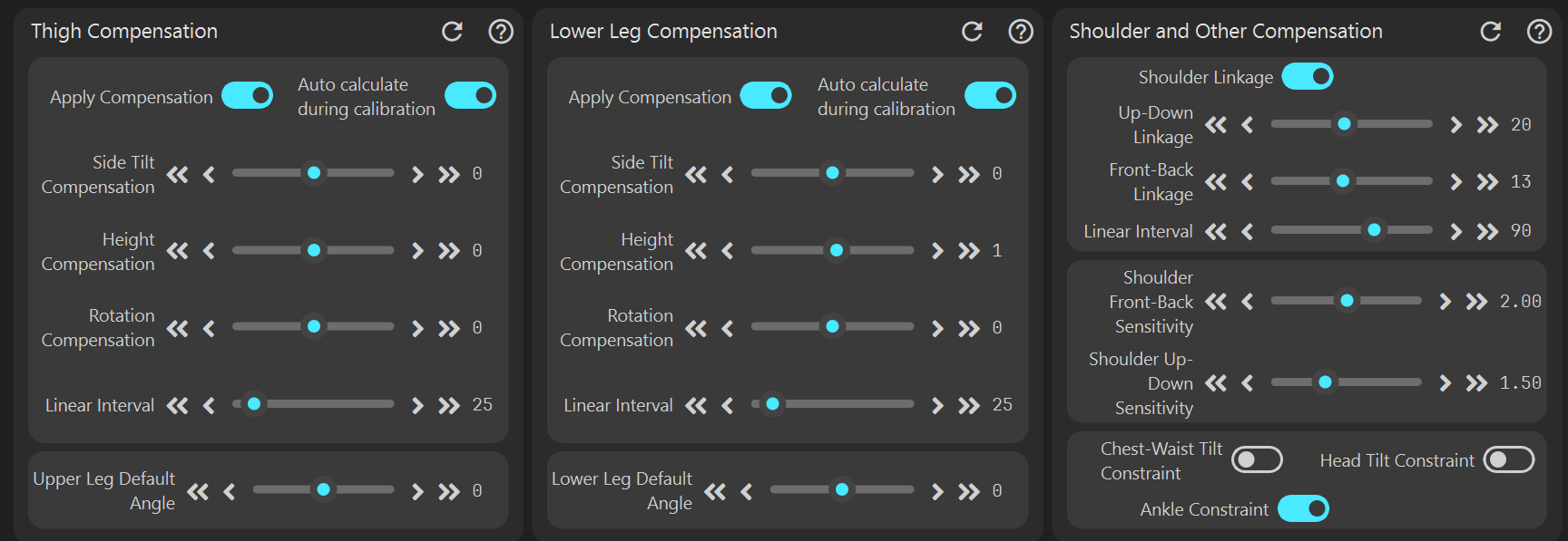 Motion Capture Parameters Panel Image